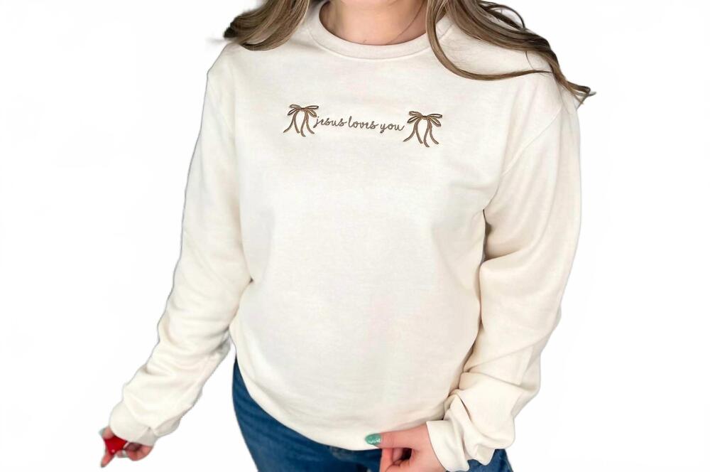 NEW DASH FORWARD feeling the love of jesus long sleeve crewneck sweater in cream